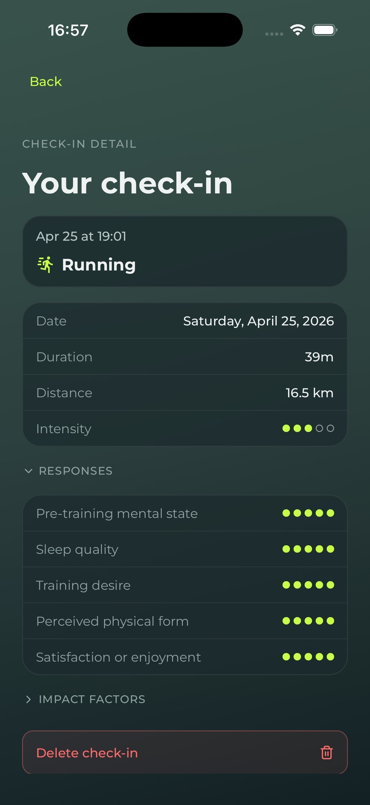 How I Did It check-in screen